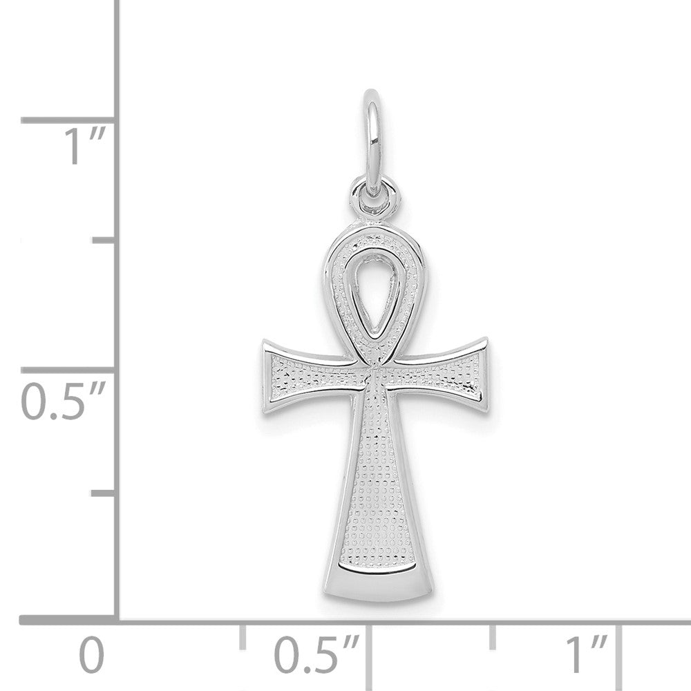 10k White Gold 13 mm Solid Flat-Backed Ankh/Egyptian Cross Pendant