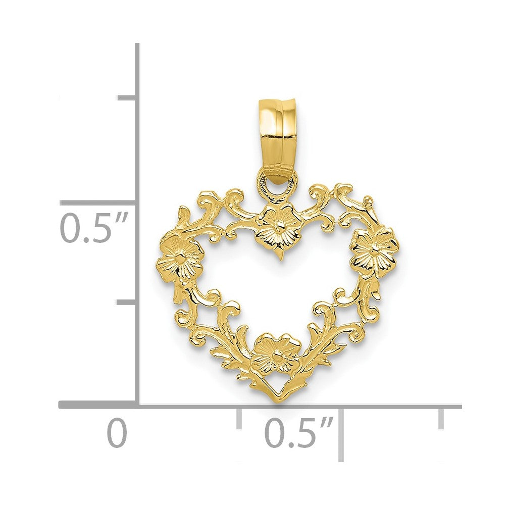 10k Yellow Gold 15 mm Polished Floral Border Heart Pendant (0.55 grams)