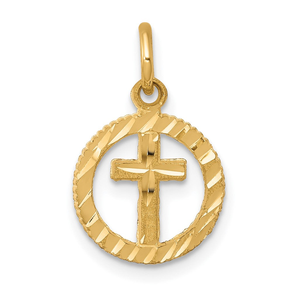 10k Yellow Gold 11 mm Solid Flat-Backed Cross in Circle for Eternal Life Charm (0.51 grams)