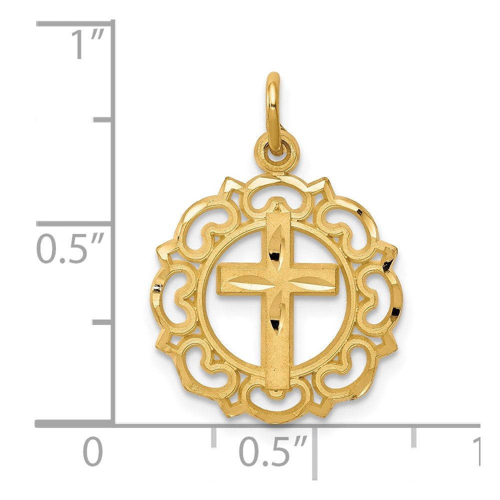 10k Yellow Gold 16 mm Cross In Frame Charm (0.96 grams)