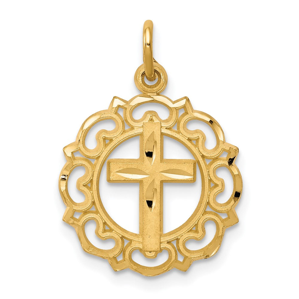 10k Yellow Gold 16 mm Cross In Frame Charm (0.96 grams)