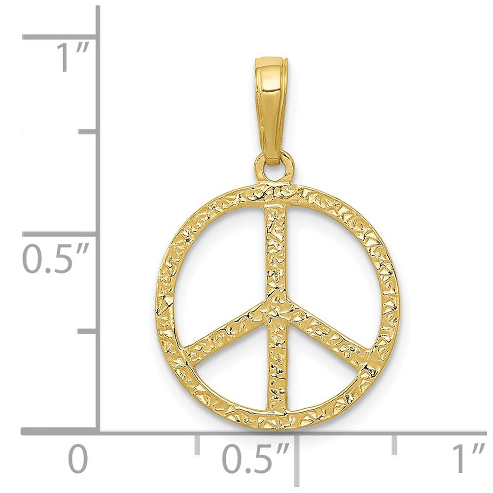 10k Yellow Gold 15 mm Textured Peace Sign Pendant (0.74 grams)