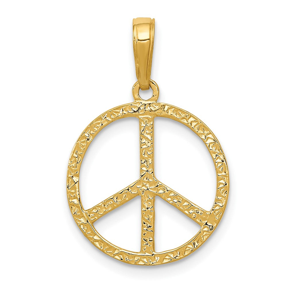 10k Yellow Gold 15 mm Textured Peace Sign Pendant (0.74 grams)