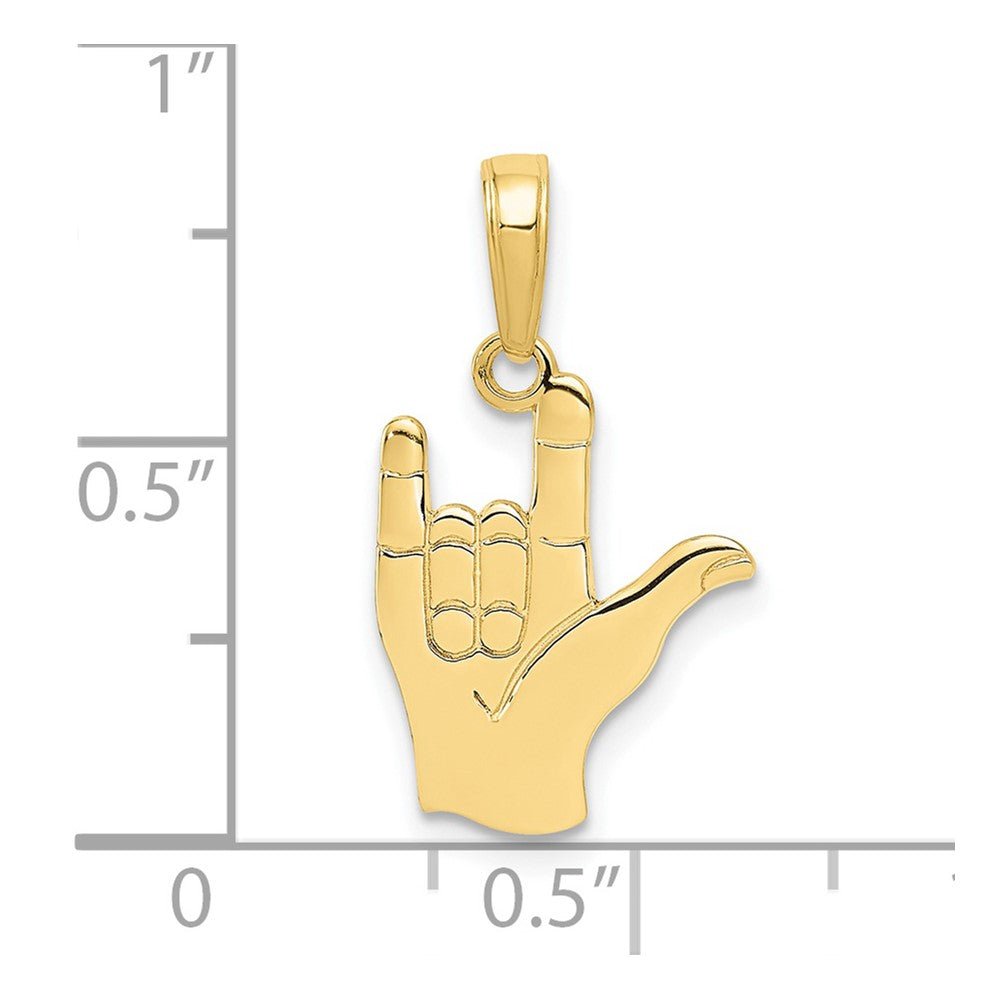 10k Yellow Gold 12 mm I Love You Hand/ Sign Language Pendant (0.69 grams)