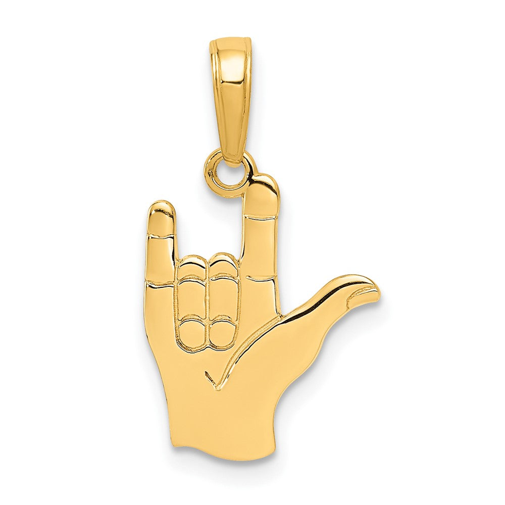 10k Yellow Gold 12 mm I Love You Hand/ Sign Language Pendant