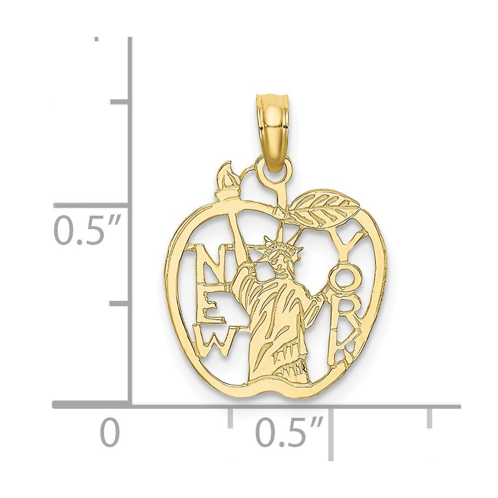 10k Yellow Gold 15 mm Cut-out NEW YORK w/Statue of Liberty in Apple Charm (0.73 grams)