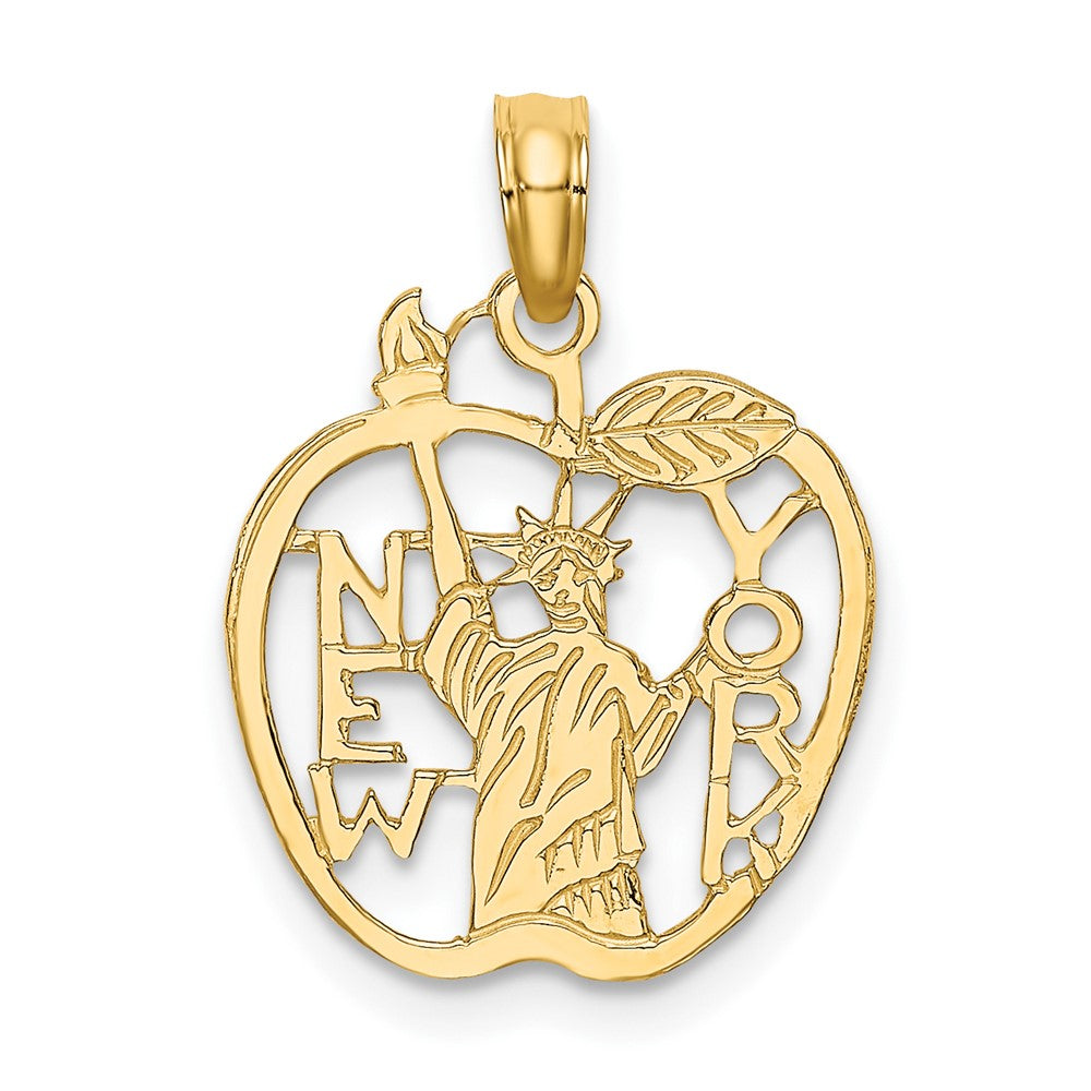 10k Yellow Gold 15 mm Cut-out NEW YORK w/Statue of Liberty in Apple Charm (0.73 grams)