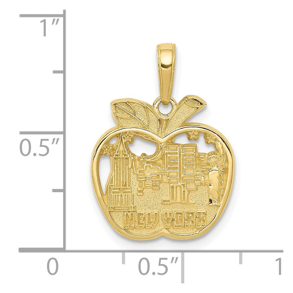 10k Yellow Gold 16 mm New York City Skyline in Apple Pendant (1.79 grams)