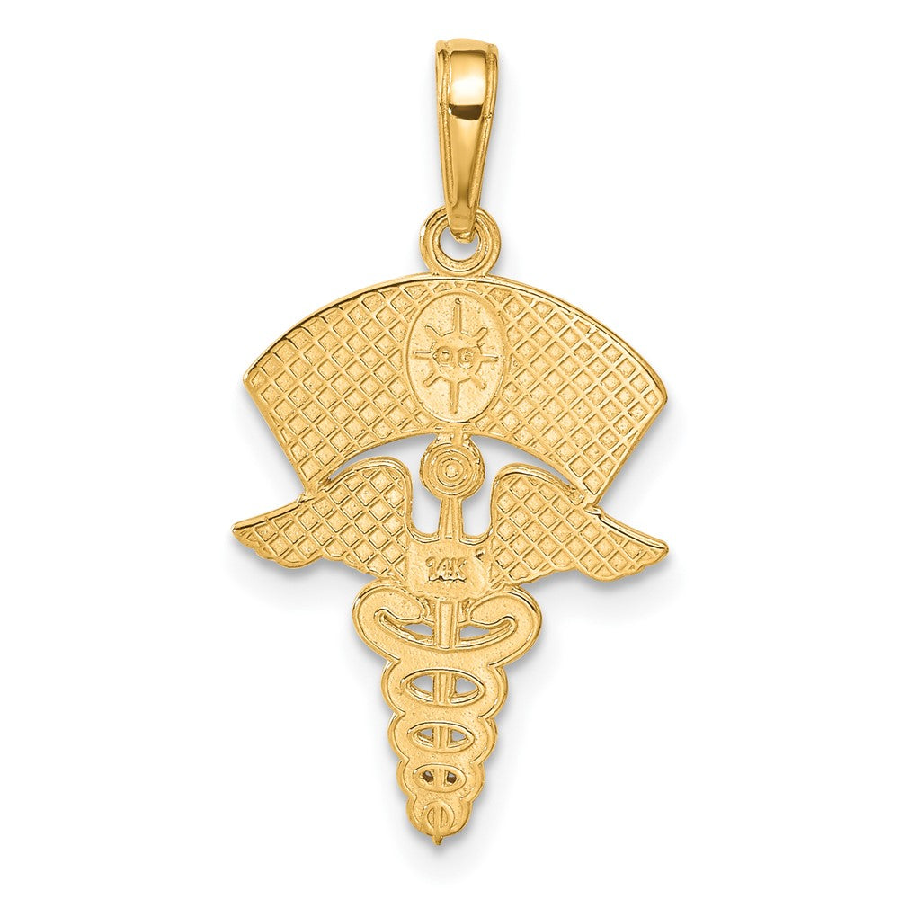 10k Yellow Gold 15 mm Caduceus w/Nurses Cap Pendant (1.13 grams)