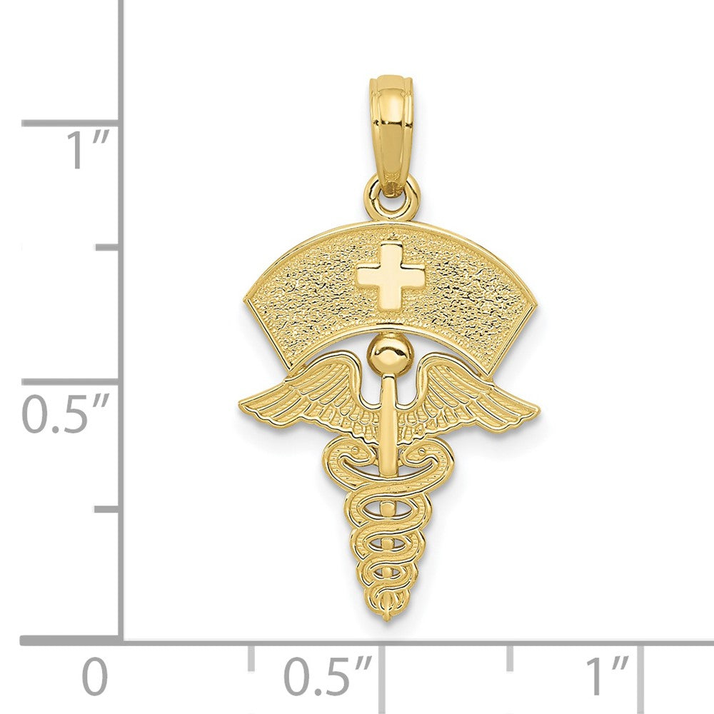 10k Yellow Gold 15 mm Caduceus w/Nurses Cap Pendant (1.13 grams)