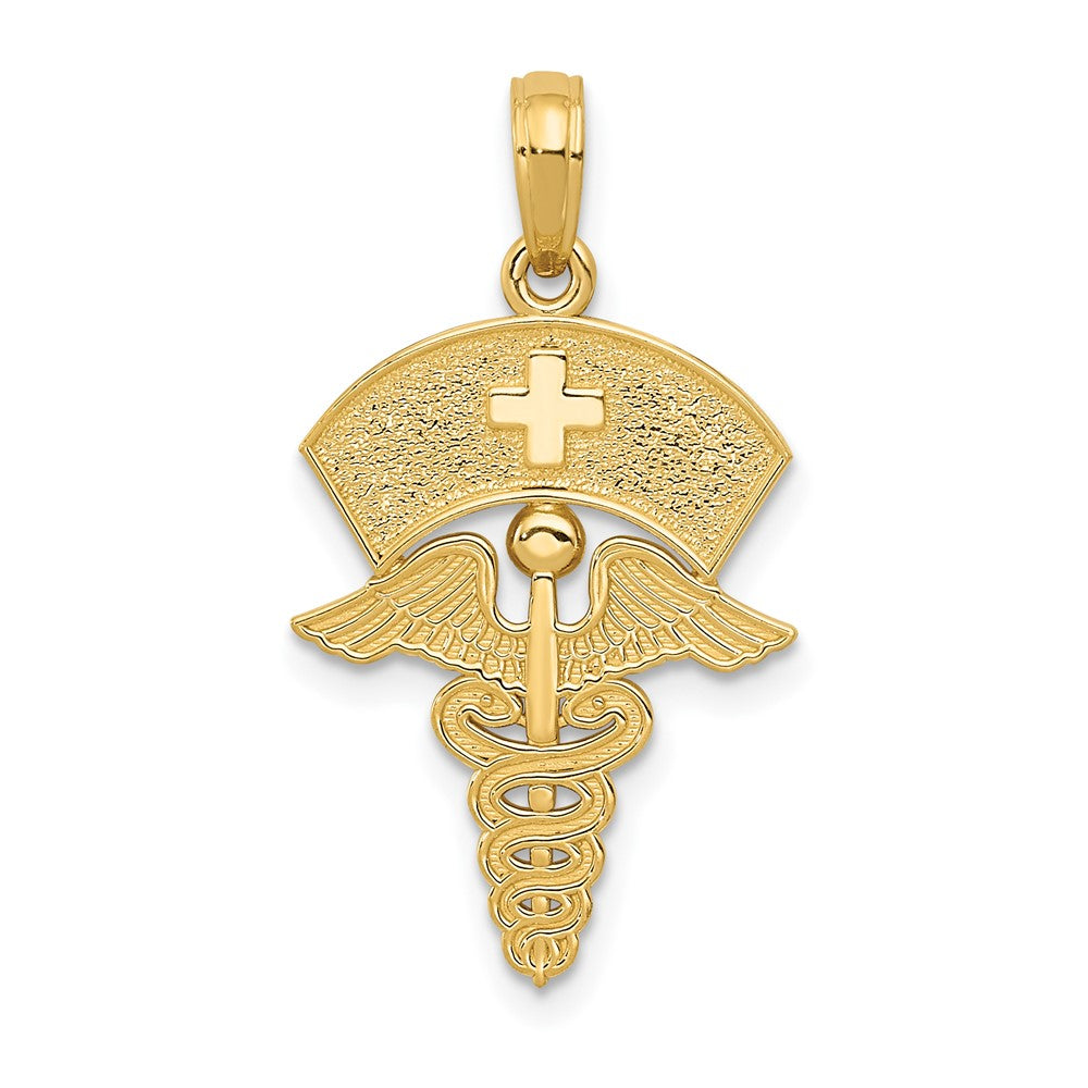 10k Yellow Gold 15 mm Caduceus w/Nurses Cap Pendant (1.13 grams)