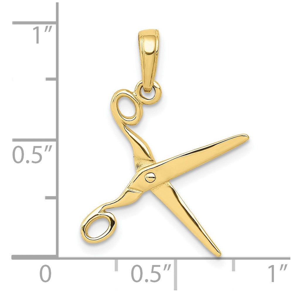 10k Yellow Gold 12 mm 3-D Moveable Scissors Pendant (0.86 grams)