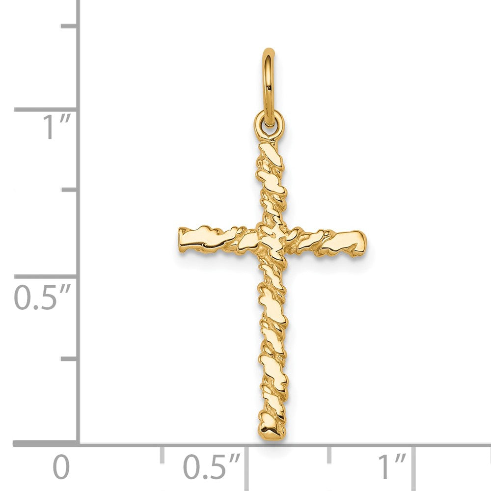 10k Yellow Gold 16 mm Nugget Cross Charm (0.84 grams)