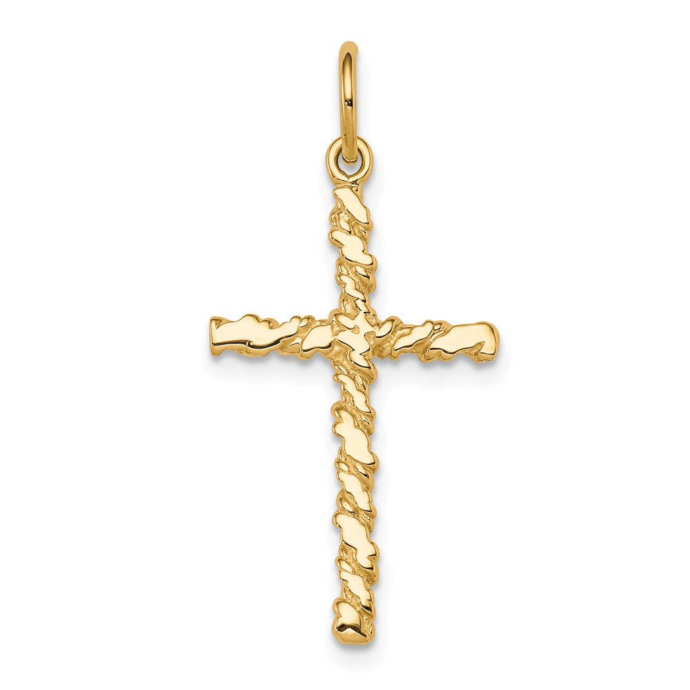 10k Yellow Gold 16 mm Nugget Cross Charm (0.84 grams)