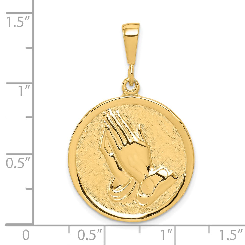 10k Yellow Gold 22 mm Praying Hands Reversible with Serenity Prayer Pendant (3.8 grams)