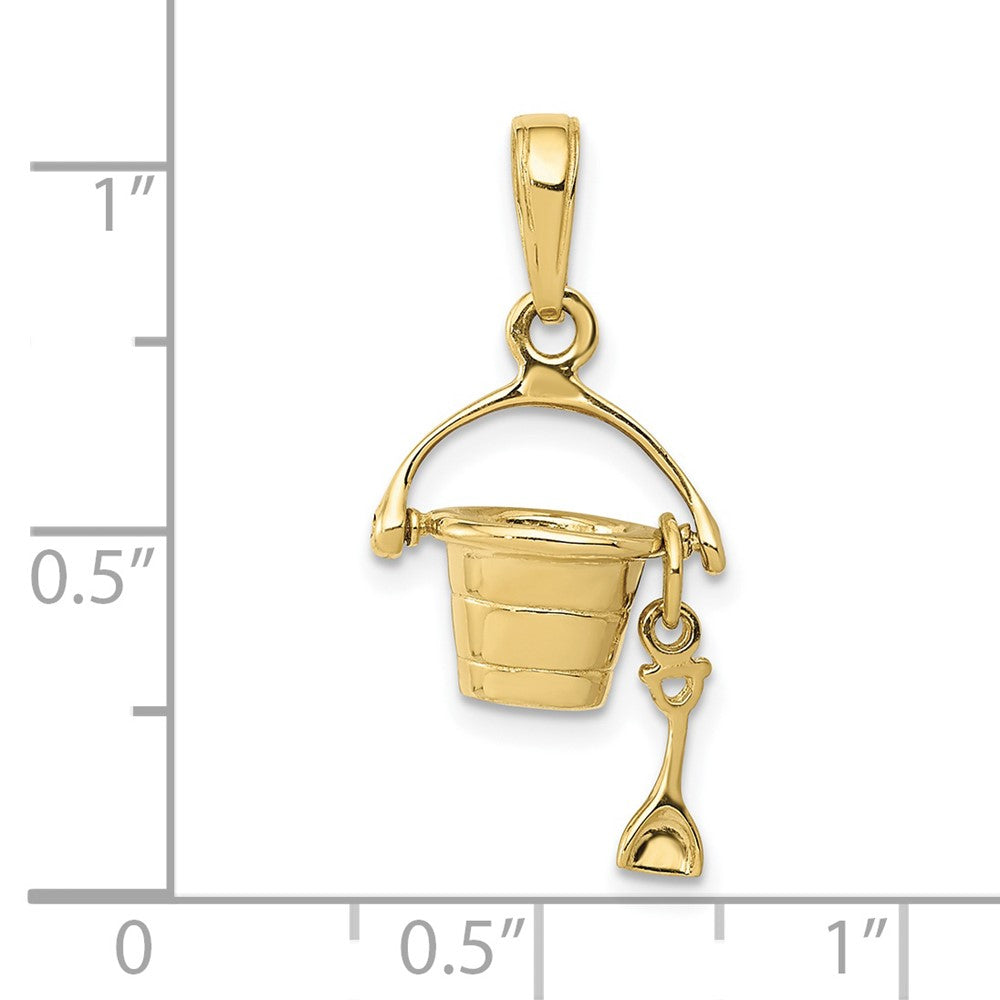 10k Yellow Gold 12 mm 3-D Beach Bucket with Shovel Charm (1.26 grams)