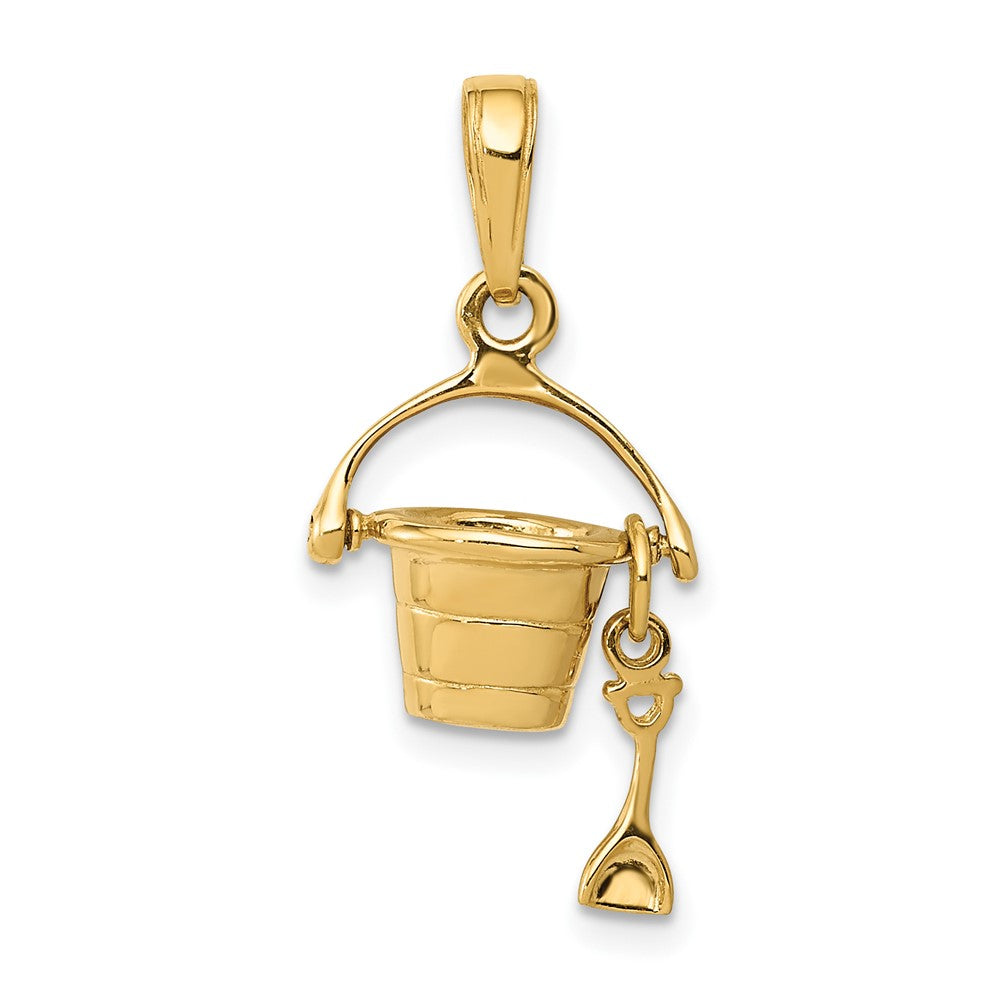 10k Yellow Gold 12 mm 3-D Beach Bucket with Shovel Charm (1.26 grams)