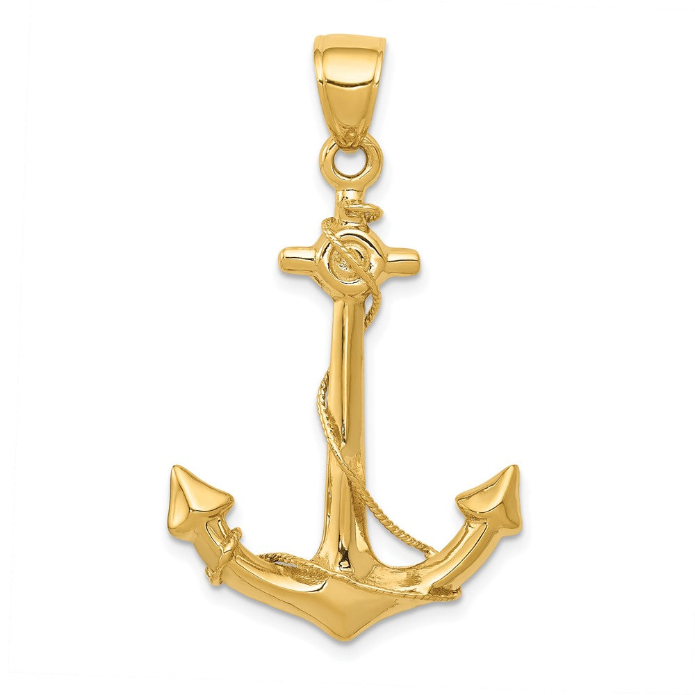 10k Yellow Gold 11 mm 3-D Anchor with Rope Pendant (4.16 grams)