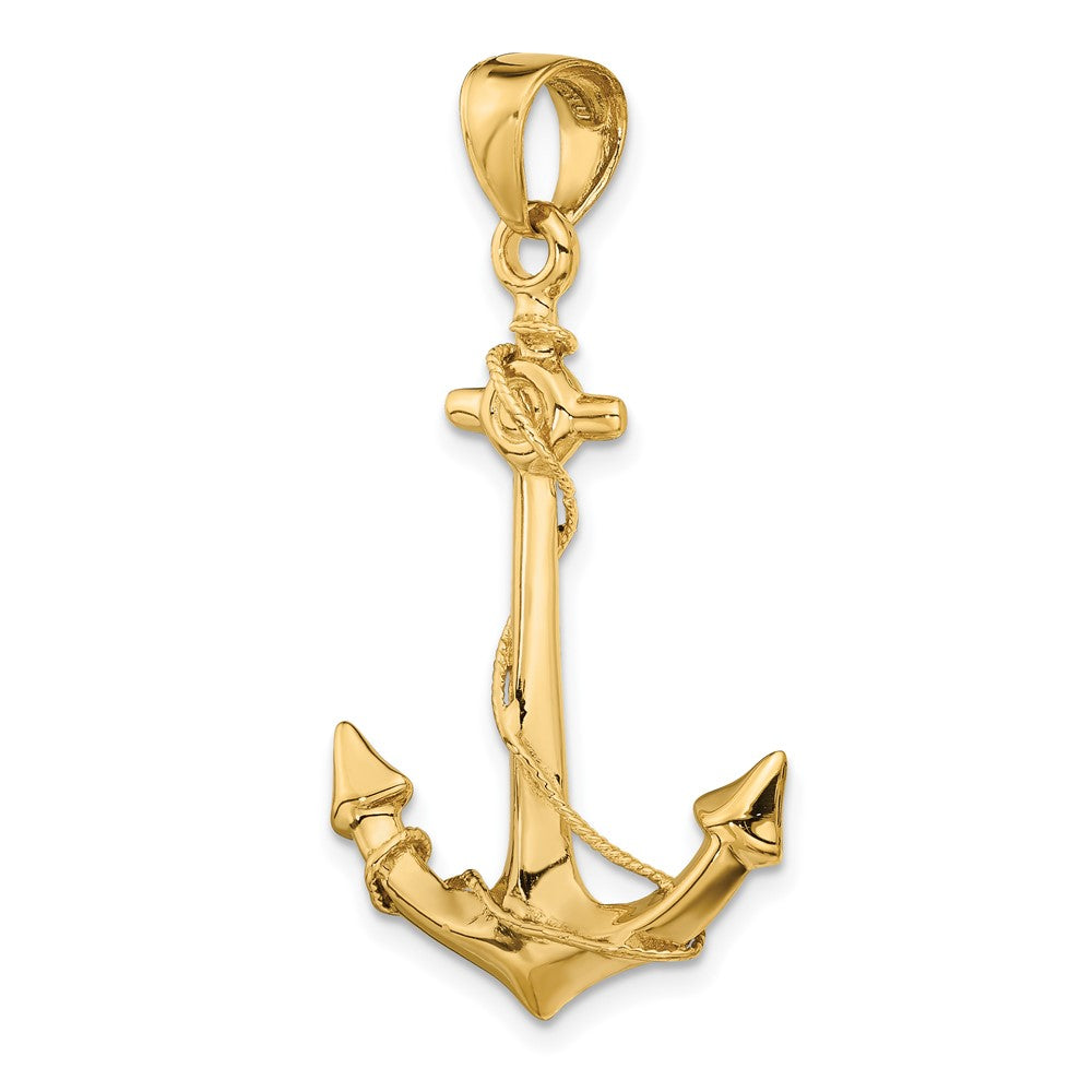 10k Yellow Gold 11 mm 3-D Anchor with Rope Pendant (4.16 grams)