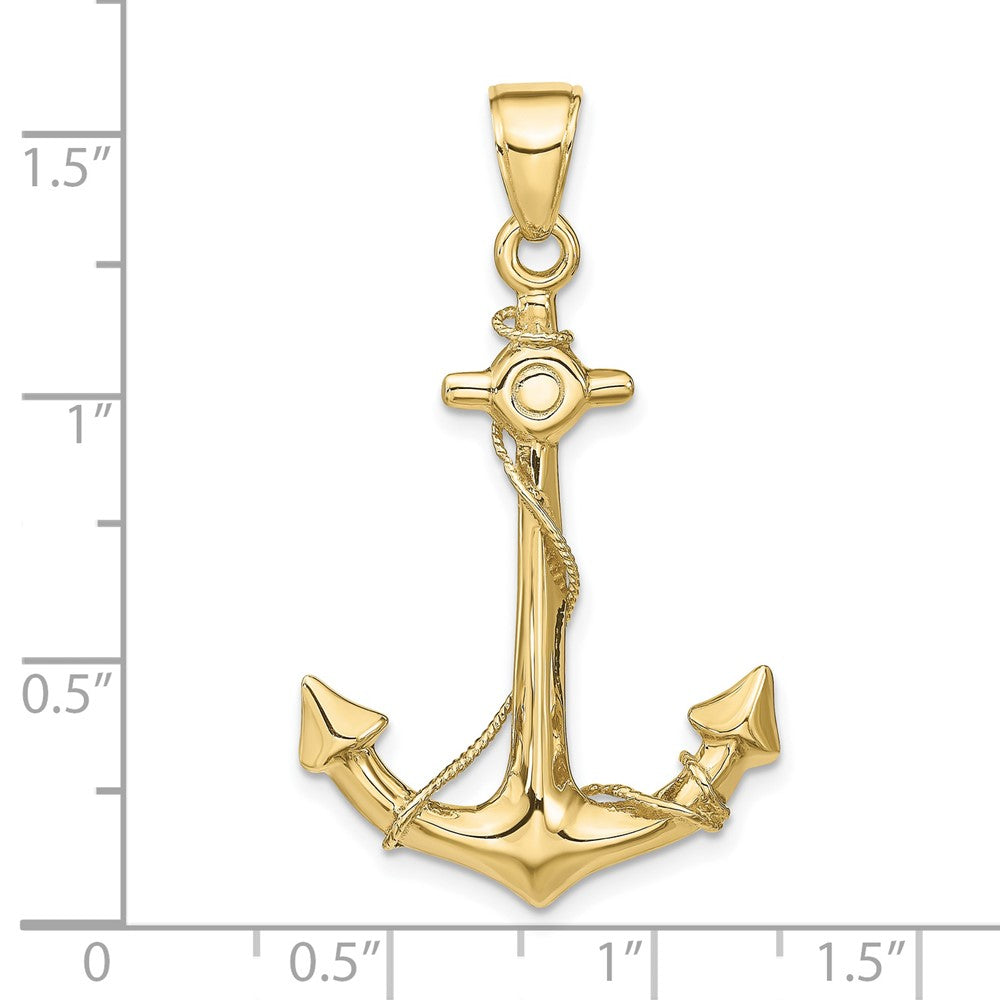 10k Yellow Gold 11 mm 3-D Anchor with Rope Pendant (4.16 grams)