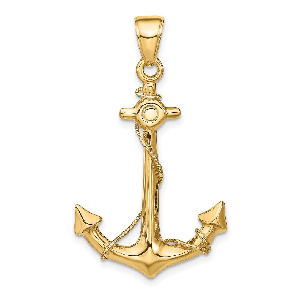 10k Yellow Gold 11 mm 3-D Anchor with Rope Pendant (4.16 grams)