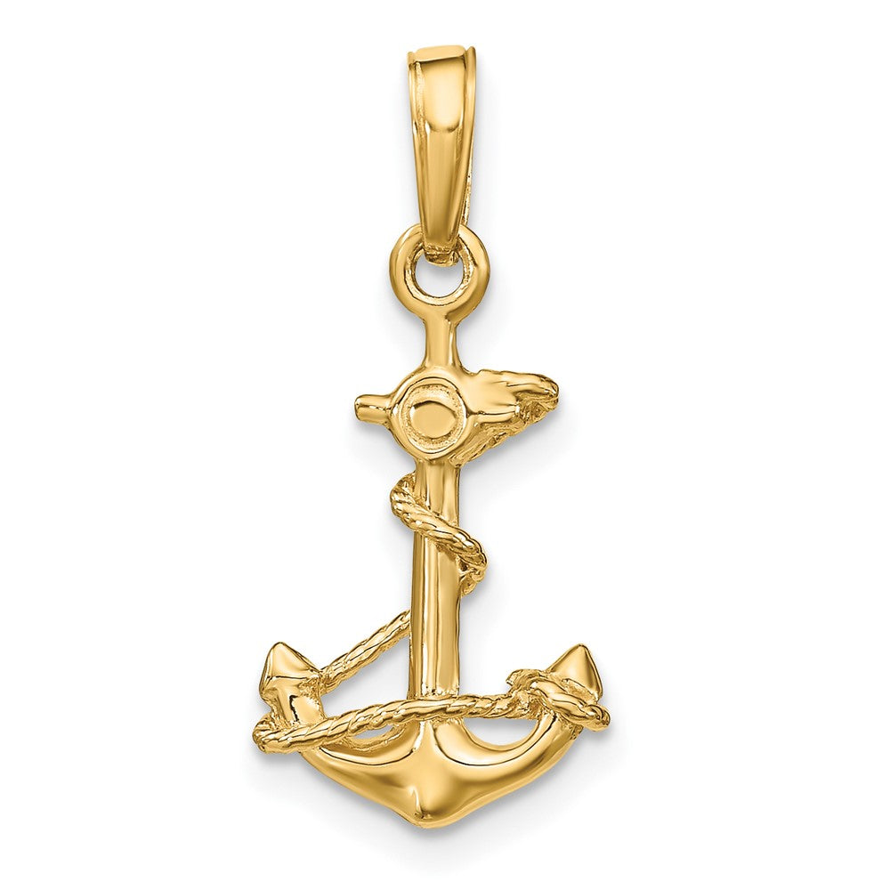 10k Yellow Gold 11 mm 3-D Anchor with Rope Pendant (1.16 grams)