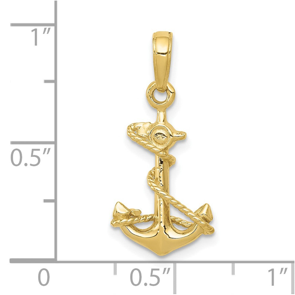 10k Yellow Gold 11 mm 3-D Anchor with Rope Pendant (1.16 grams)