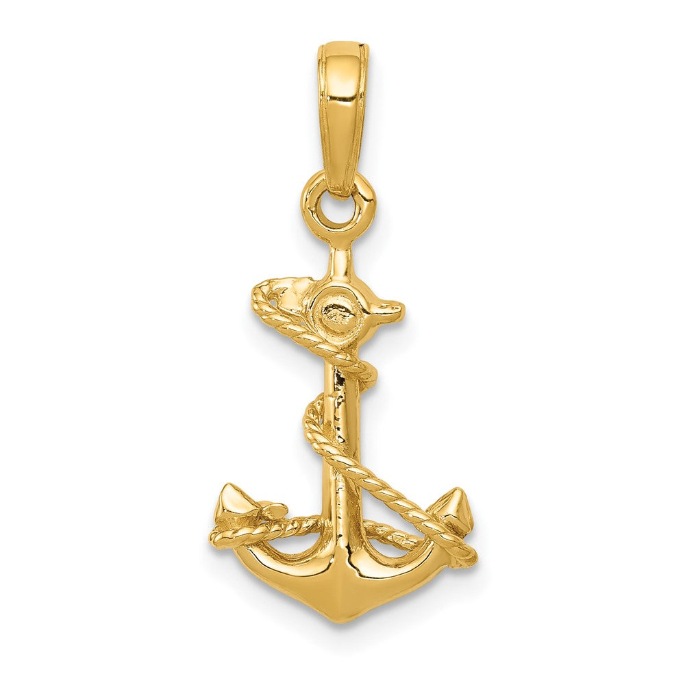 10k Yellow Gold 11 mm 3-D Anchor with Rope Pendant (1.16 grams)