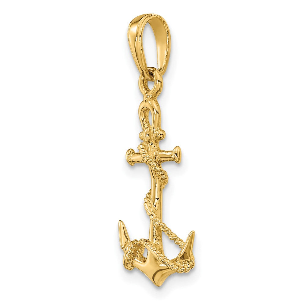 10k Yellow Gold 11 mm 3-D Anchor w/Shackle and Entwined Rope Pendant (0.91 grams)