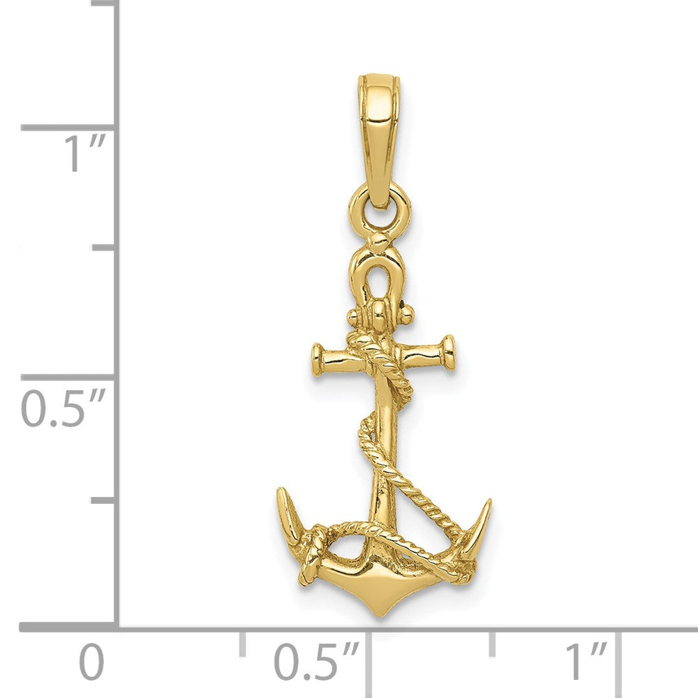 10k Yellow Gold 11 mm 3-D Anchor w/Shackle and Entwined Rope Pendant (0.91 grams)