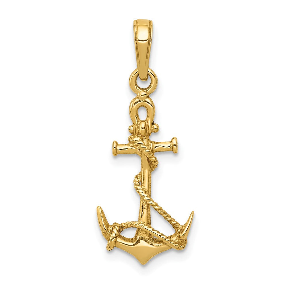 10k Yellow Gold 11 mm 3-D Anchor w/Shackle and Entwined Rope Pendant (0.91 grams)