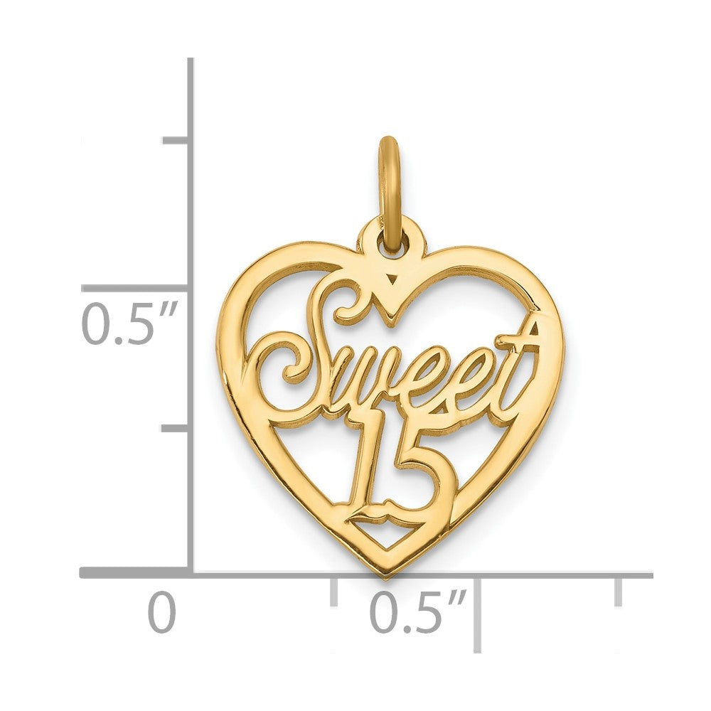 10k Yellow Gold 16 mm SWEET 15 In Heart Charm (0.98 grams)