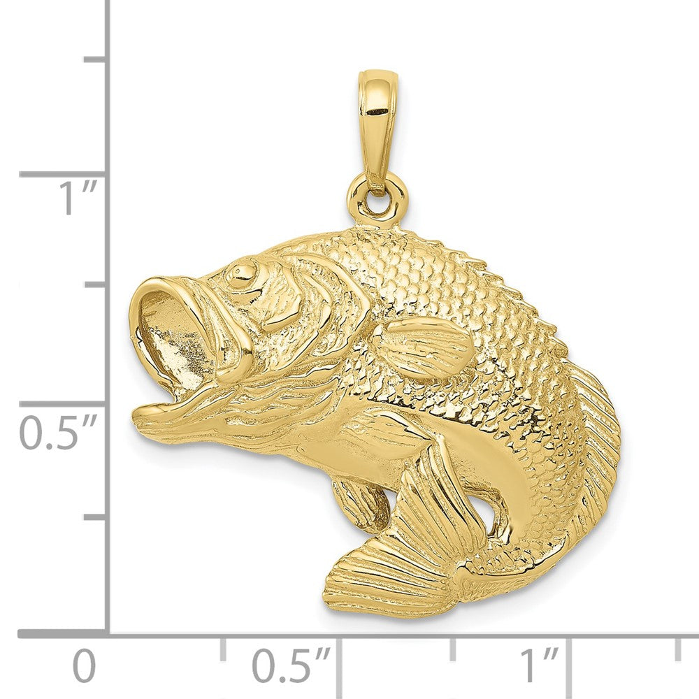 10k Yellow Gold 27 mm Bass Fish Jumping Pendant (4.43 grams)