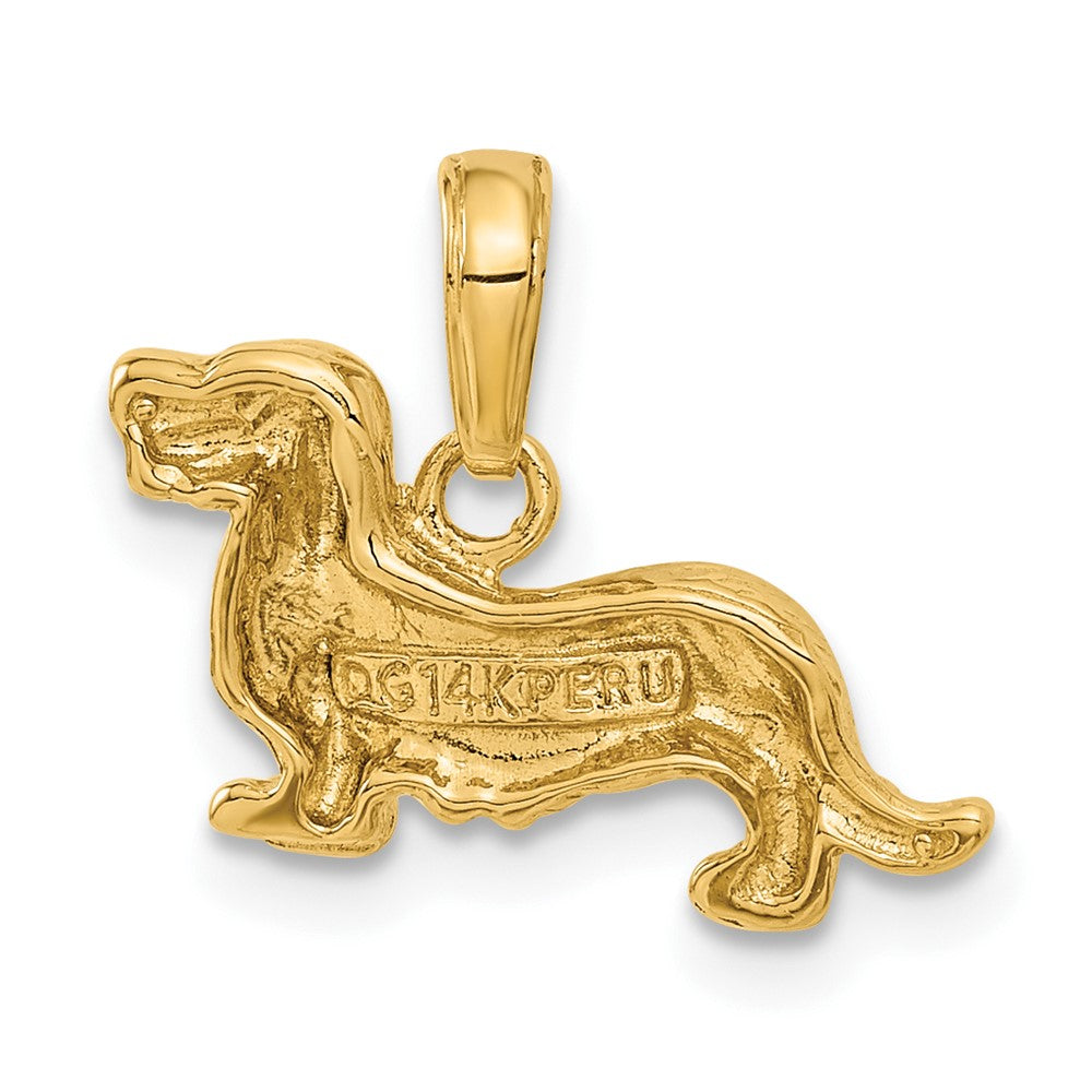 10k Yellow Gold 16 mm Long-Haired Dachshund Dog Pendant (1.4 grams)