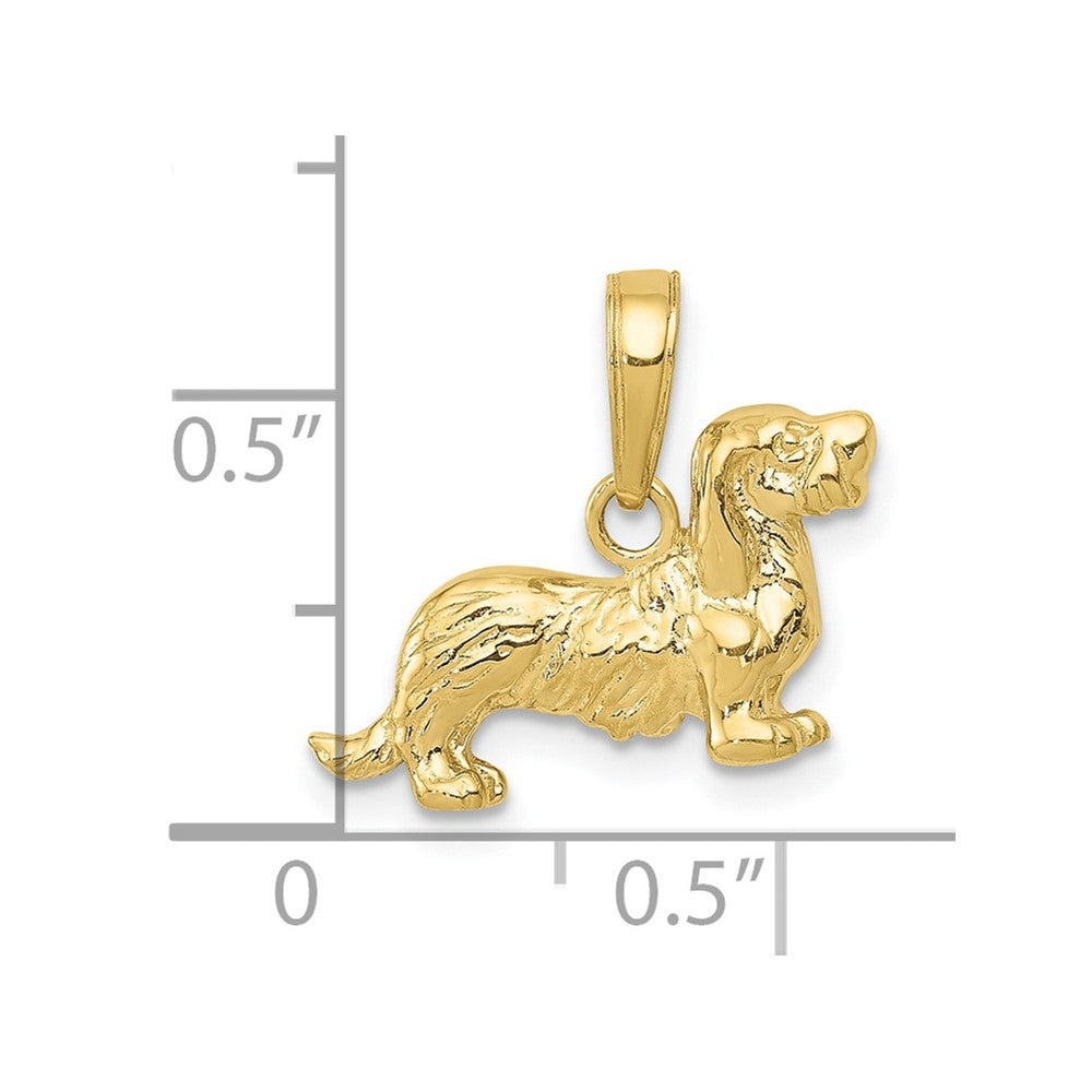 10k Yellow Gold 16 mm Long-Haired Dachshund Dog Pendant (1.4 grams)