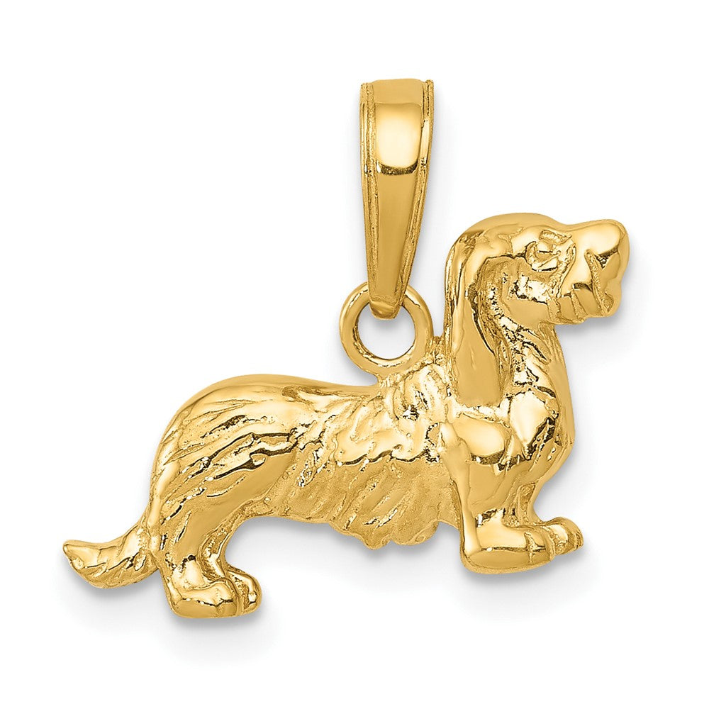 10k Yellow Gold 16 mm Long-Haired Dachshund Dog Pendant (1.4 grams)