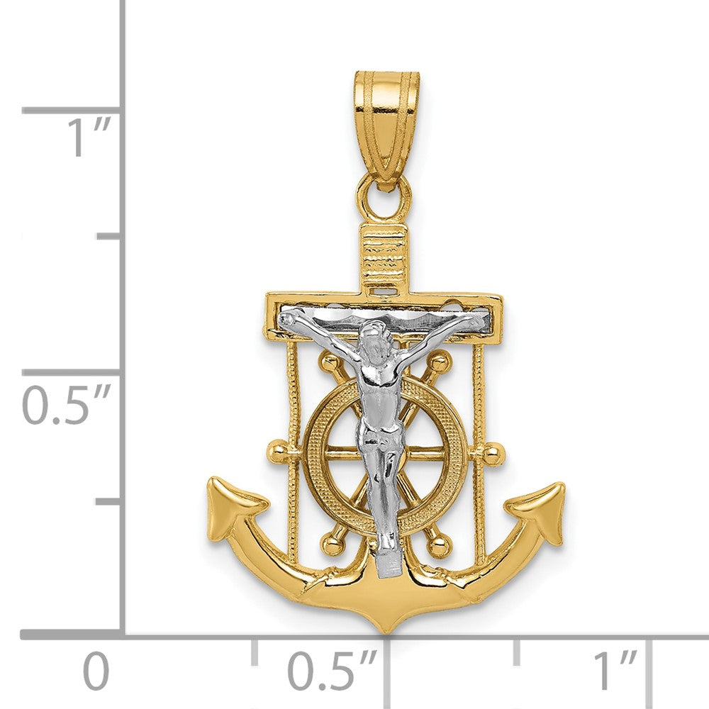 10k Two-tone 18 mm Diamond-cut Mariner's Cross Pendant (1.51 grams)