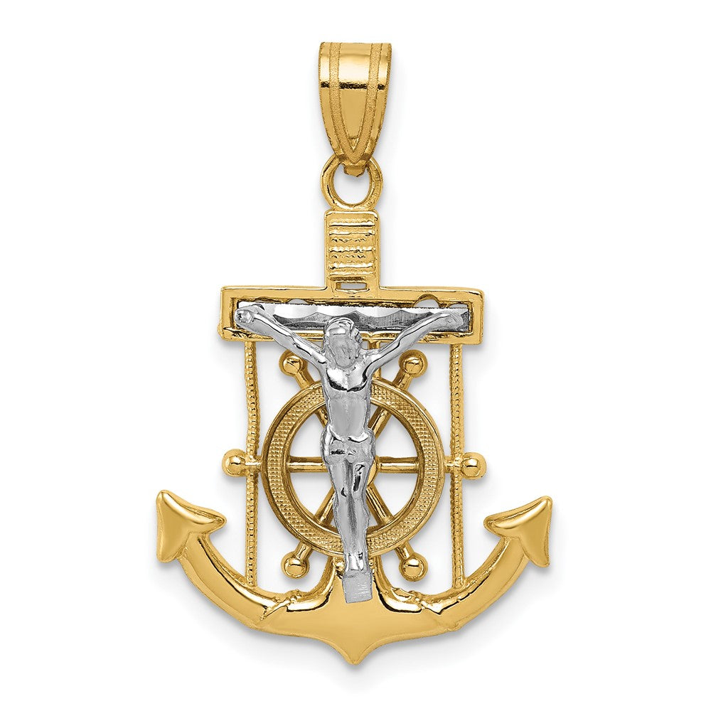 10k Two-tone 18 mm Diamond-cut Mariner's Cross Pendant