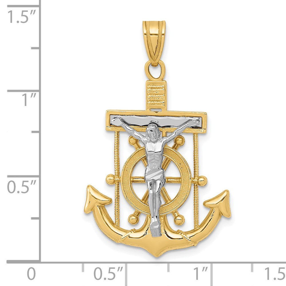 10k Two-tone 22 mm Diamond-cut Mariner's Cross Pendant (2.24 grams)