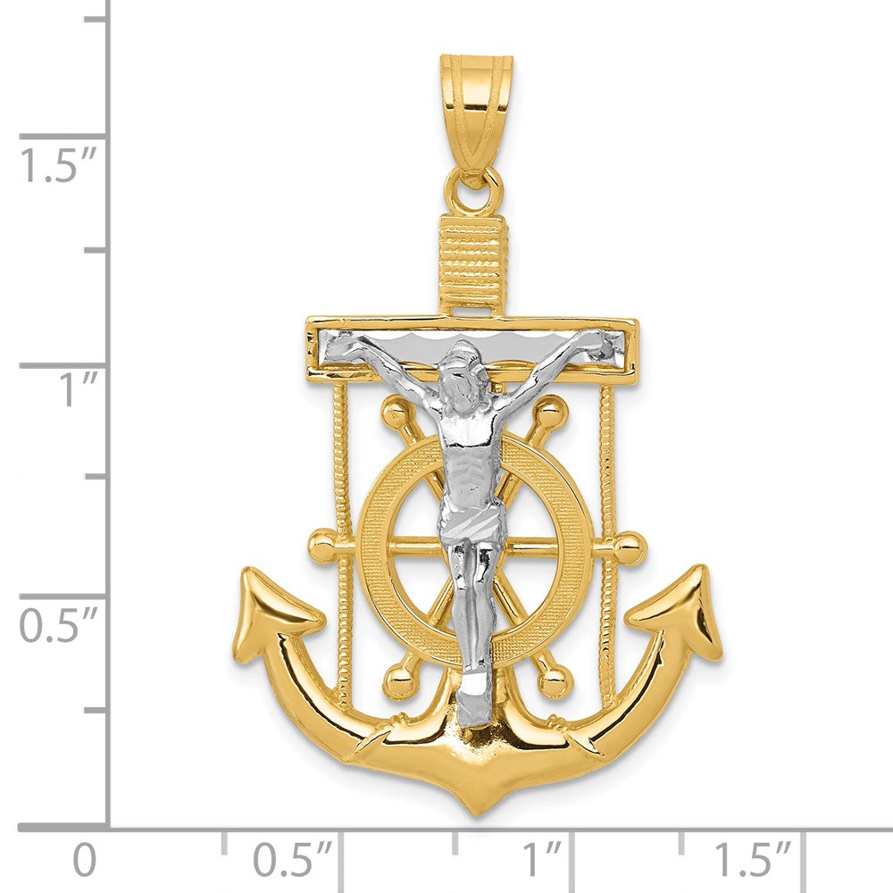 10k Two-tone 27 mm Diamond-cut Mariner's Cross Pendant (3.21 grams)