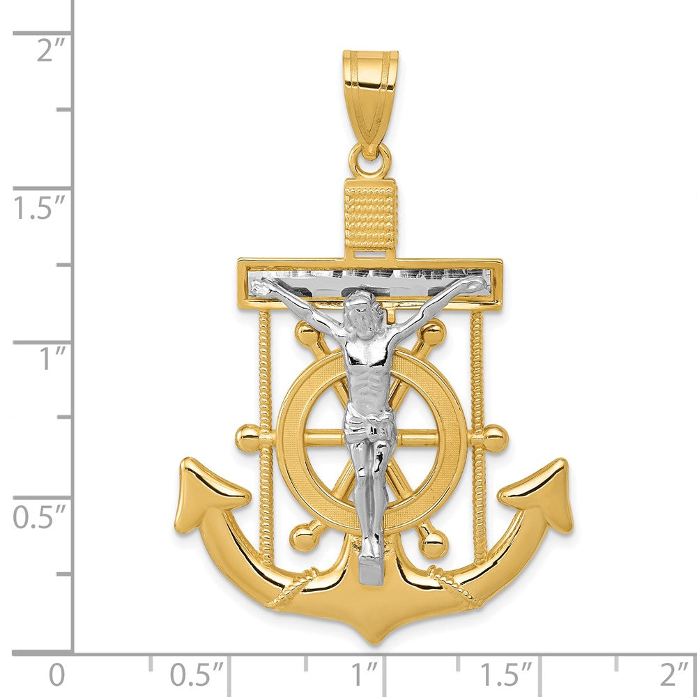 10k Two-tone 34 mm Diamond-cut Mariner's Cross Pendant (6.21 grams)