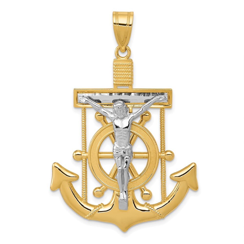 10k Two-tone 34 mm Diamond-cut Mariner's Cross Pendant