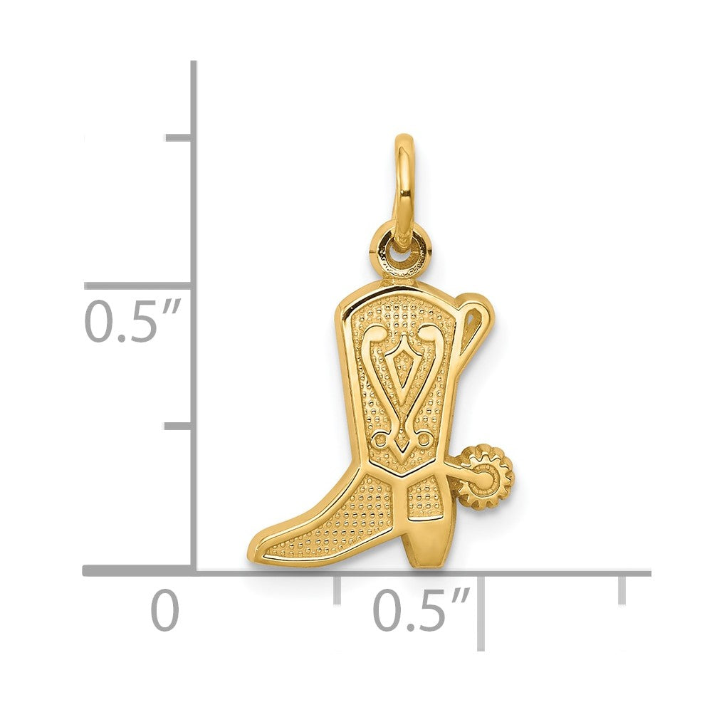 10k Yellow Gold 12 mm Solid Polished Cowboy Boot Charm (0.82 grams)