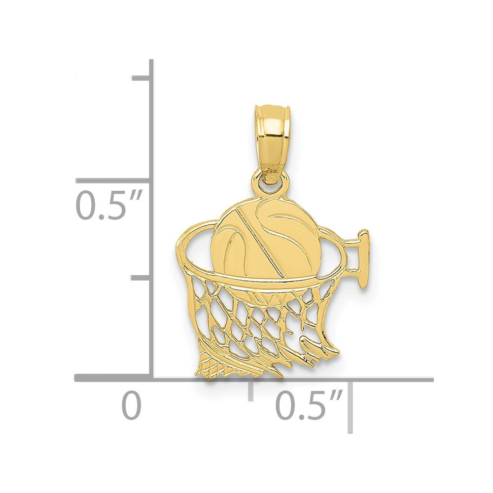 10k Yellow Gold 13 mm Basketball in Net Pendant (0.55 grams)