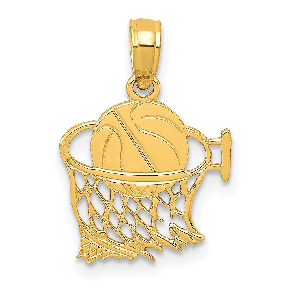 10k Yellow Gold 13 mm Basketball in Net Pendant (0.55 grams)