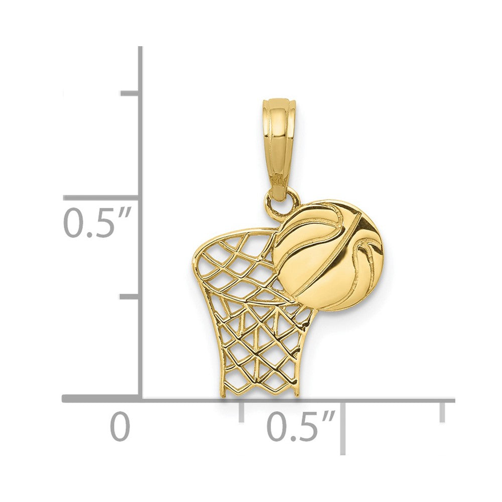 10k Yellow Gold 12 mm Basketball Hoop And Ball Pendant (0.52 grams)