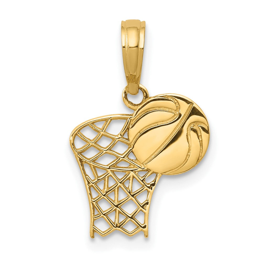 10k Yellow Gold 12 mm Basketball Hoop And Ball Pendant (0.52 grams)