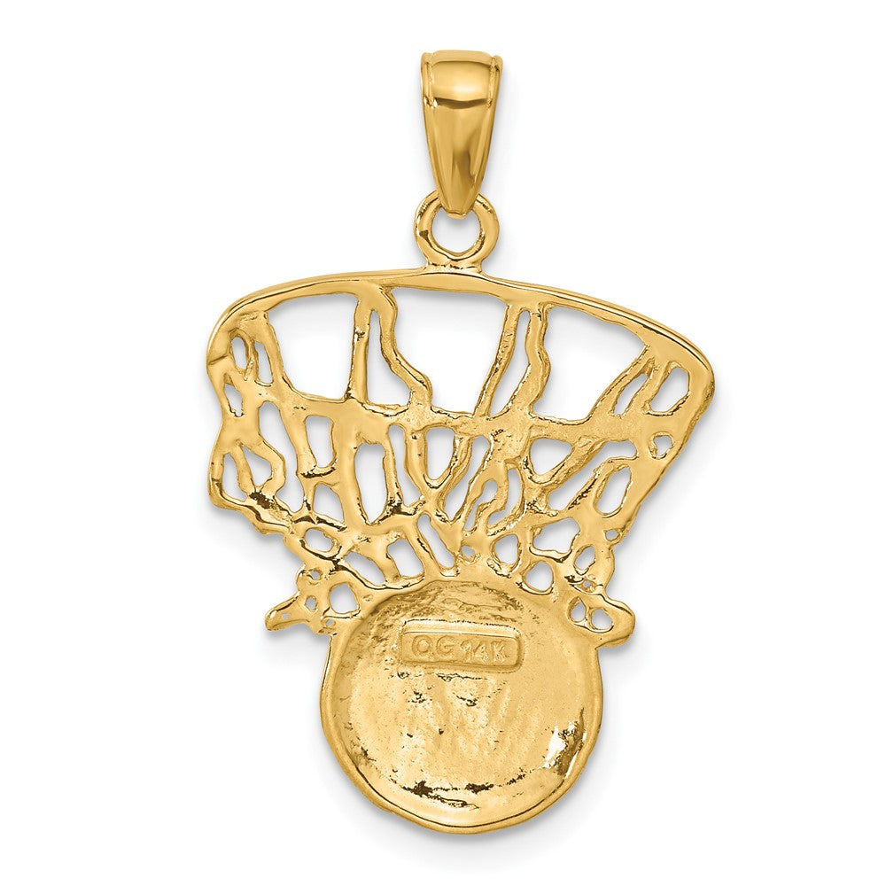 10k Yellow Gold 20 mm Swoosh Basketball and Net Pendant (2.42 grams)