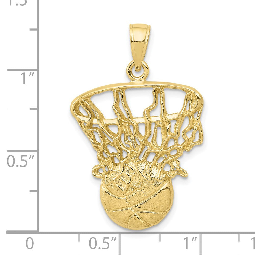 10k Yellow Gold 20 mm Swoosh Basketball and Net Pendant (2.42 grams)