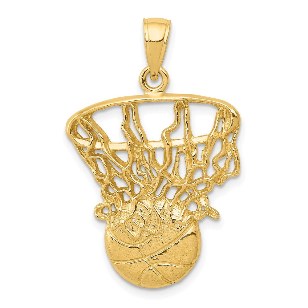 10k Yellow Gold 20 mm Swoosh Basketball and Net Pendant (2.42 grams)